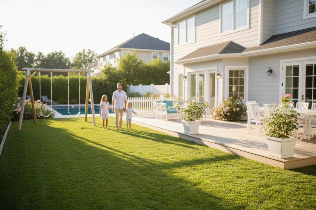 Raleigh North Carolina family enjoying pest-free backyard after professional pest control treatment